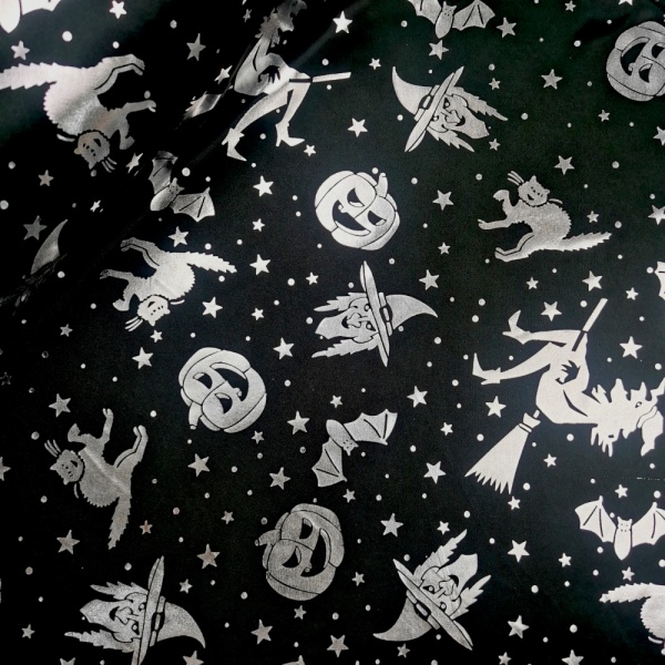 Halloween Fabric Silver Witches on Black